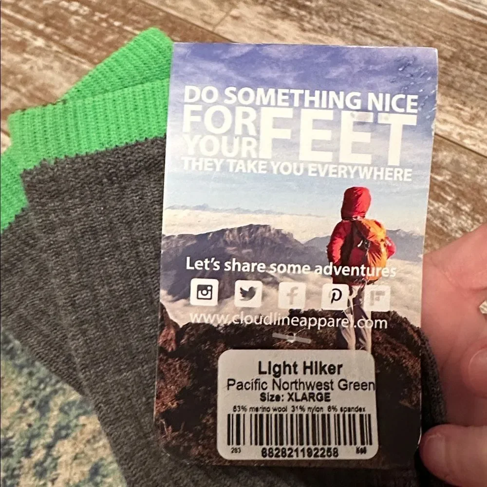 Cloud Line Hiking Light Cushion Socks Men Size XL NWT Premium Merino Wool